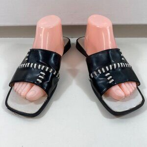 Vintage Jubilee Womens Leather Slides Black White Stitching Accents Size 10